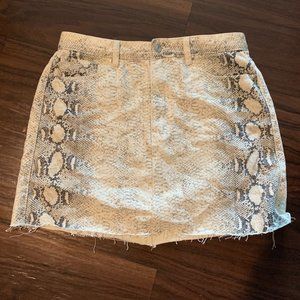 Grey Snake Print Denim Skirt